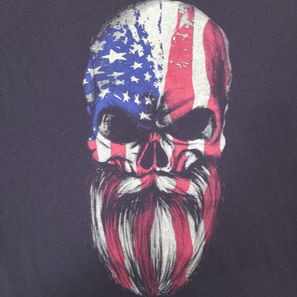 Grunt Style Skull Mens‎ T-Shirt Large American Flag Defend Beard Patriot - Picture 2 of 12